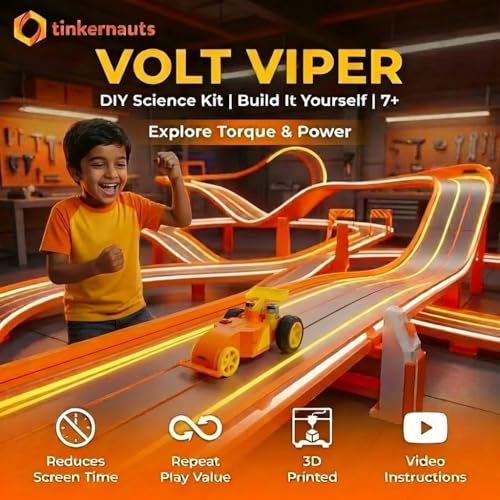 Image of Tinkernauts Volt Viper STEM Toy Car Electric | DIY Kids Electric Race Car STEM Kit | 3D Printed Electronic Toy | Included Rechargeable Battery | Durable Non-Toxic | Gift for Kids 7 8 9 10 11 12 13 14