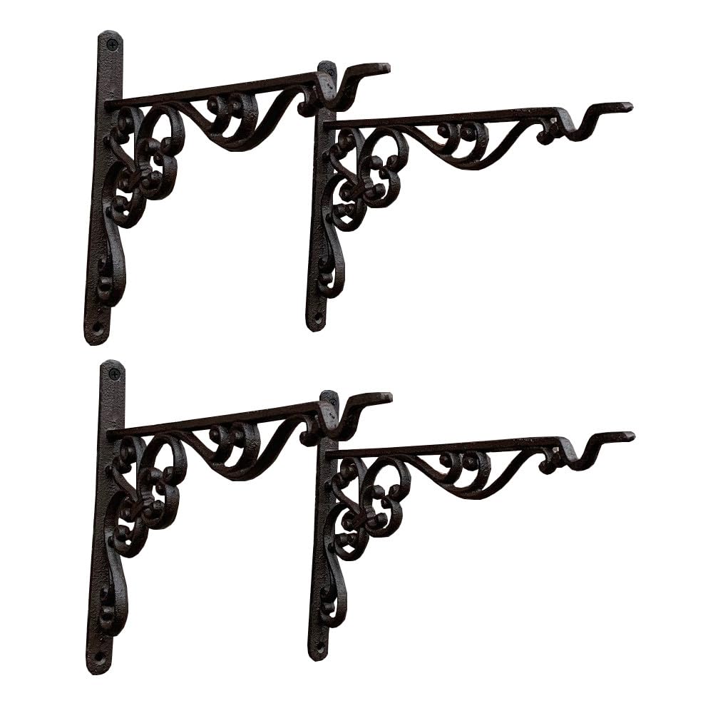 Selections Brown Cast Iron Decorative Hanging Basket Bracket 35Cm (Pack Of 4)