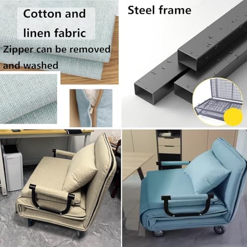 360° Wheels Folding Chaise Lounge, 3-in-1 Memory Foam Sofa Bed, Adjustable Backrest & Armrests, Removable Washable Cover, Multi-Colored, Compact Design (190x77x24cm)