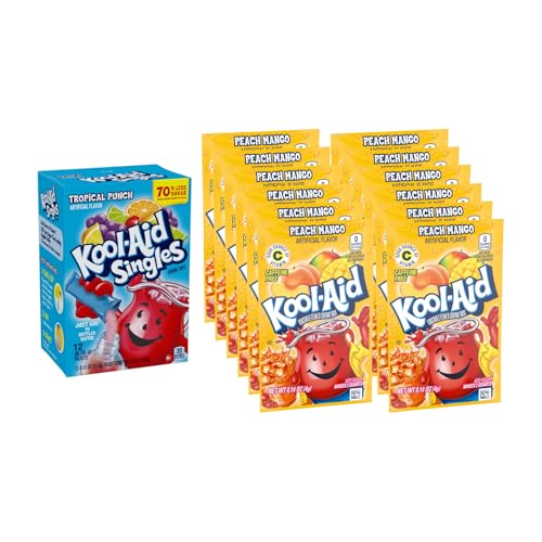 Kool-Aid Peach Mango & Tropical Punch Drink Mix Singles 12 Ct of each flavor (Variety Pack)