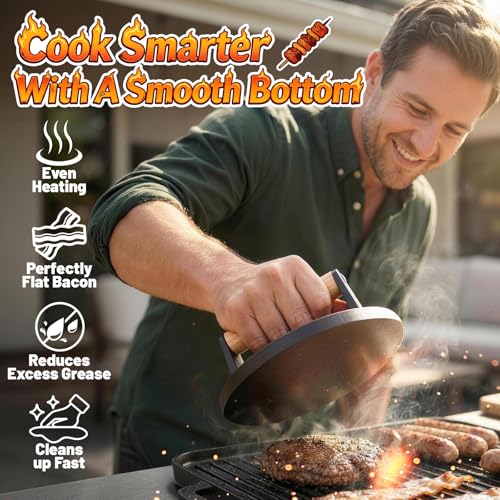 Basinel 6.5" Smash Burger Press 20pc Baking Paper Smasher, Gift for Men | 2lb Heavy-Duty Grill Bacon Meat Press with Wood Handle,Nonstick hamburger Smasher for griddle accessories,BBQs and Tailgates - image 3