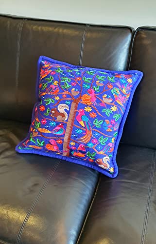 Alkimia Inc Mexican Handmade Pillow Cover Chiapas Bird Embroidery (Blue) #TOP3