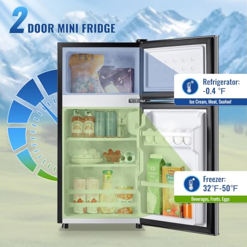 Image of DEMULLER Fridge with Freezer 2 Doors Refrigerator with 7 Setting Adjustable Thermostat Person Mini Refrigerator For Dorm Capacity 45Liters, Matte Black