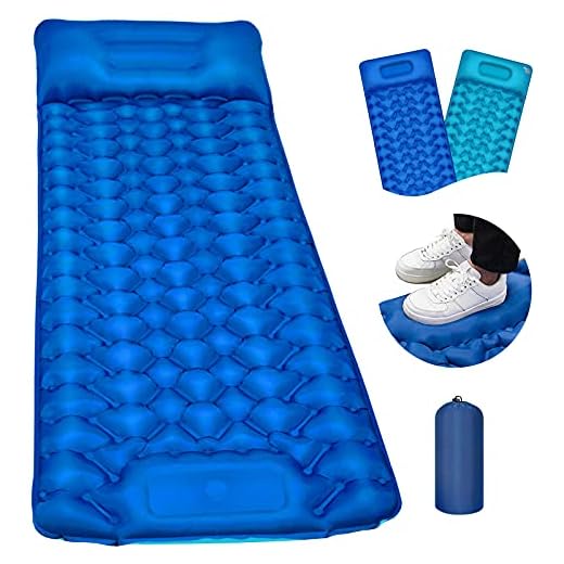 Camping Sleeping Pad Ultralight Inflatable Sleeping Mat Foot Press Self-Inflating Camping Pad Air Mattress with Pillow for Backpacking Traveling Hiking 195 * 68 * 10cm 1Pcs