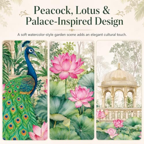 Image of Peacock Lotus Decorations Backdrop, India Wedding Peacock Party Props Banner, Lohari, Housewarming Pooja, Temple Diwali Wall Decor Fabric Photography Background 8X6FT