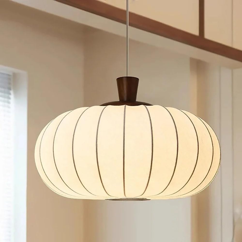 XQIDIANAA Lantern Pendant Light Imitation Silk Chandelier,White Wabi Sabi Lamp Fixture Round Modern Adjustable Hanging Lights for Kitchen Dining Room Living Room Restaurant