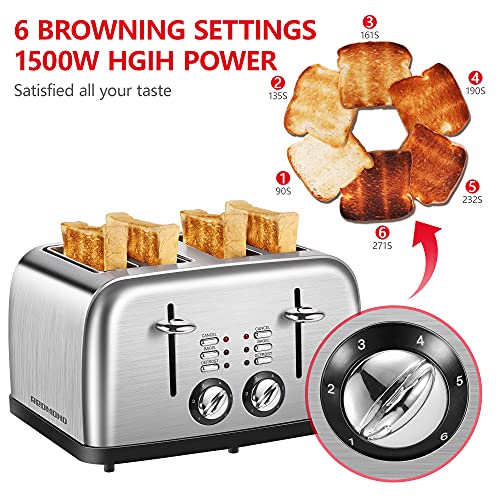 4 Slice Toaster, REDMOND Toaster 4 Stainless Steel Retro Bagel Toaster