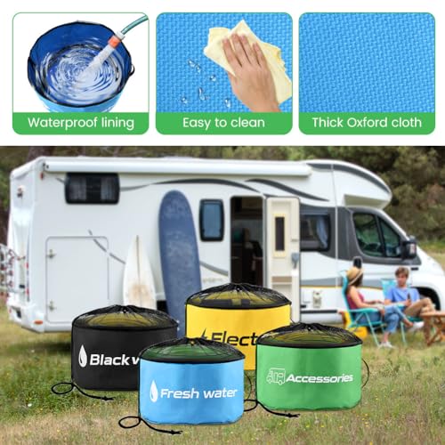 Image of 4 Pack RV Hose Storage Bag, Waterproof RV Sewer Hose Storage with 4 Straps, Camper Accessories Inside Organizer for Fresh Water Hoses Electrical Cords