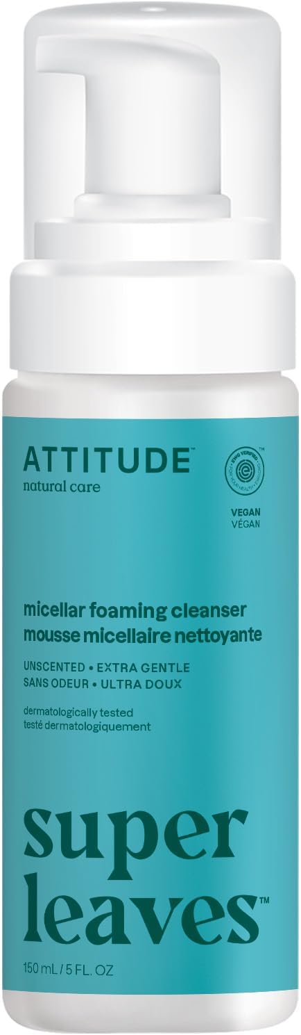 Micellar Foaming Facial Cleanser, EWG Verified, Dermatologically Tested, Plant and Mineral-Based, Vegan, Unscented, 5 Fl Oz