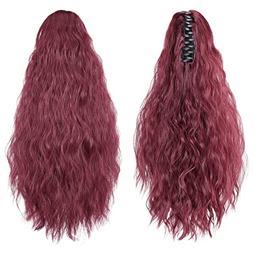Hspjhtm Burgundy Ponytail Extension,Long Clip On Ponytails For Women,18" Hair Extensions Claw Ponytail Extension Hair Piece Wavy High Pony Tails Synthetic Heat Friendly Fiber For Girls Kids #TOP1