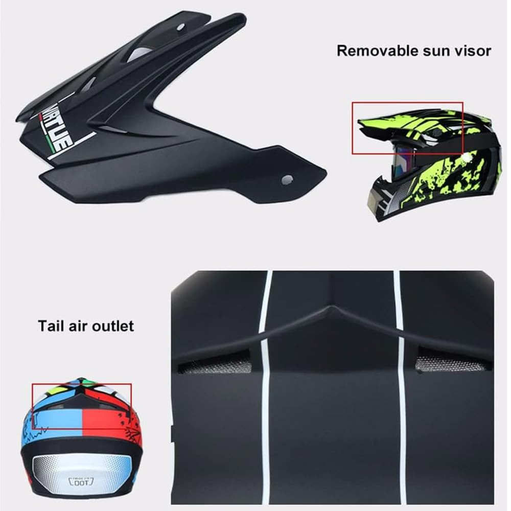 Casco Moto Niño Juvenil Casco Motocross Adultos Cascos Cruzados Offroad ATV MX Enduro Cascos Integral De Descenso MTB Certificado Dot/ECE con Gafas Máscara Guantes