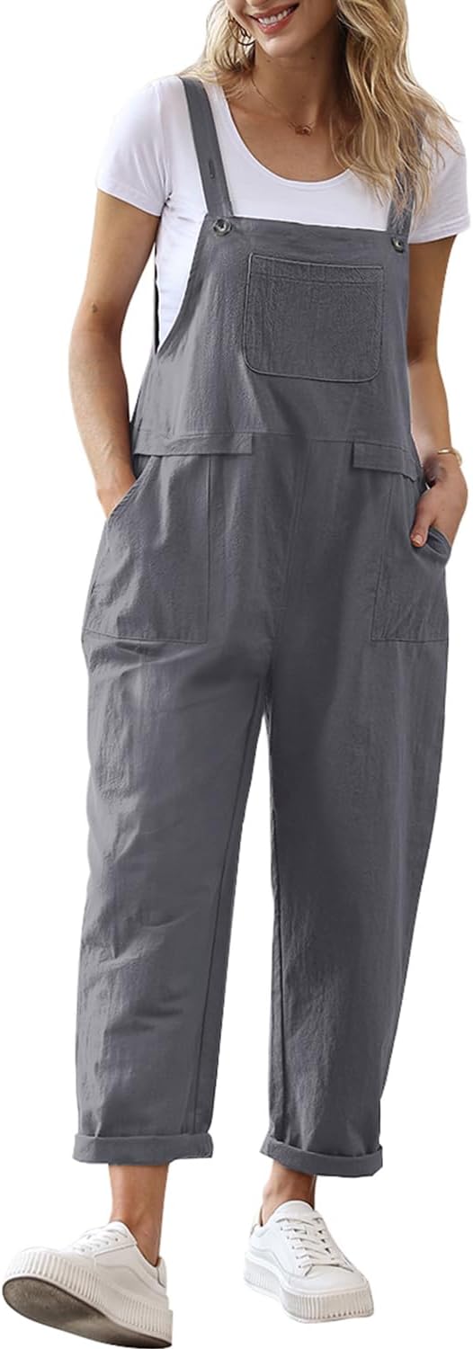 YESNO Women Long Casual Loose Bib Pants Overalls Baggy Rompers Jumpsuits with Pockets PV9