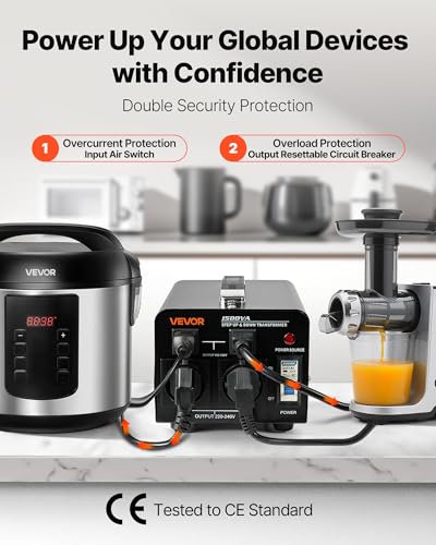 Image of VEVOR Voltage Converter Transformer, 1500VA, Heavy Duty Step Up /Down Power Transformer, Convert from 110V to 220V and 220V to 110V, with EU Outlets, US Outlets, Power Cord, Circuit Breaker Protection