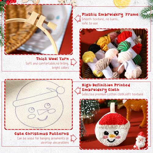 Image of WinnerWhy 6 Pcs Christmas Punch Needle Kit Adults Beginner Keychain Accessories Christmas Punch Needle Embroidery Kit Includes Patterns, Tools, Yarns, Hoop, Instruction, Easy Art Work Decor for Adult