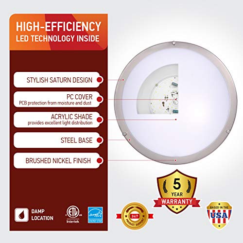 OSTWIN 14 Inch LED Flush Mount Ceiling Light, 21W (170W Equivalent), 1470 Lm, Dimmable Close to Ceiling Light Fixture for Kitchen Hallway Laundry, Brushed Nickel, 5000K, Energy Star, ETL (4 Pack)