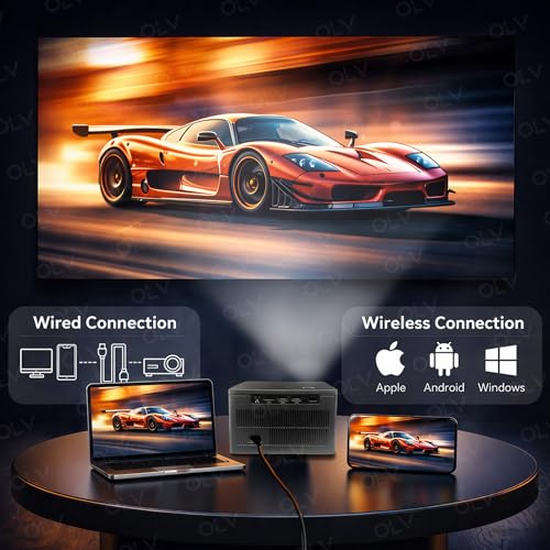 Image of OLV Portable Smart Mini Projector for Room 8K Input, 4K Supported, Android 13, WiFi 5, Bluetooth 6.0, 3W Speaker, HDMI, USB Support, Compatible with TV Stick /Windows /iOS /Android Home Theatre Projector