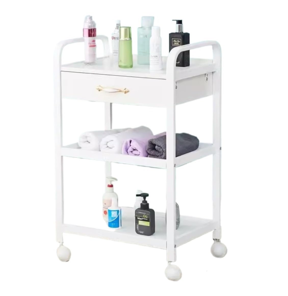 Beauty 3 Tier Beauty Salon Trolley With Drawer Storage Movable Trolleys Rolling Cart With Wheel Trolley(B)