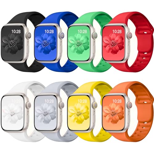 8 Pack Sport Bands Compatible with Apple Watch Bands 40mm 38mm 41mm 42mm 44mm 45mm 49mm 46mm for Women Men,Silicone Waterproof Strap for iWatch Apple Watch Series11 10 9 Ultra 8 7 6 5 4 3 2 1 SE
