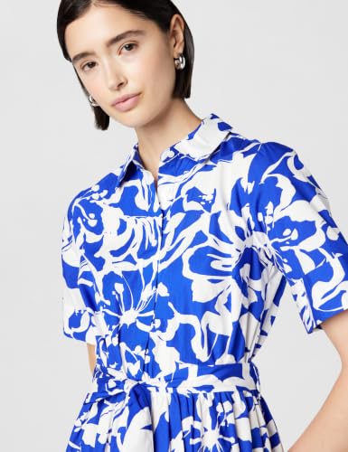Image of DKNY Women's Short Sleeve Cotton Poplin Collared Midi Shirtdress