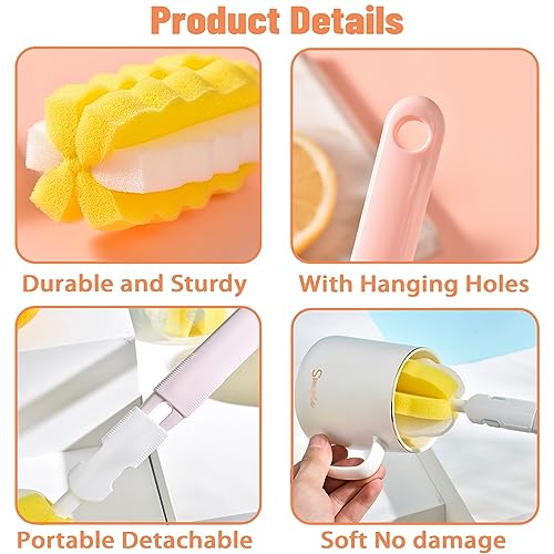Image of INVODA Bottle Brush 4Pack Long Handle Cup Cleaner Brush Whit Straw Brushes 4Pack Sponge Bottle Scrubber Detachable Handle Cup Cleaning Brush for Baby Bottle Clean Mugs (4 PCS+Straw Brushes 4PCS)