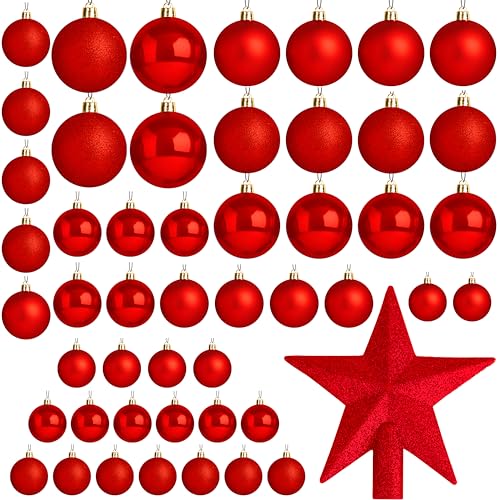 EcoNour Christmas Tree Baubles 50Pcs Red – Shatterproof Xmas Ornaments Balls Set for Christmas Decorations & Christmas Tree Decor