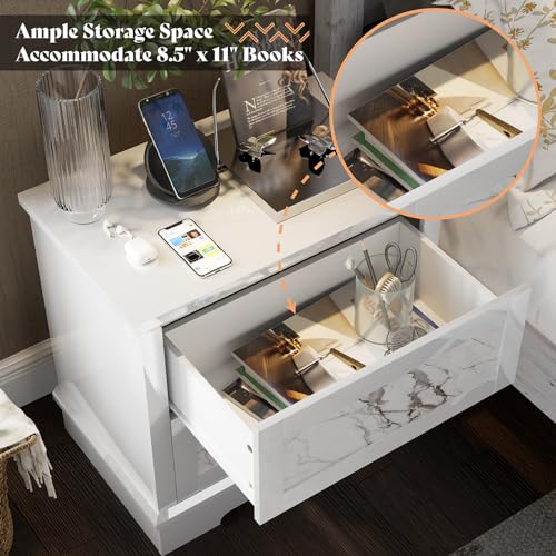 Amerlife CNS025 Luxury Natural Marble Nightstand Set Of 2 With Drawers, High Gloss Side Tables In Living Room, Storage End Table For Bedroom thumb #3