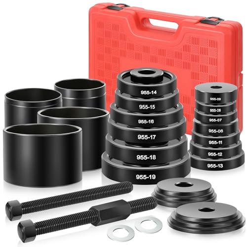 Auto Dynasty 17pcs Wheel Bearing Puller Tools Set Front Wheel Set Press Kit Bushing Sleeve Bearings Kit for SUV, Van, Pickup Truck, Red