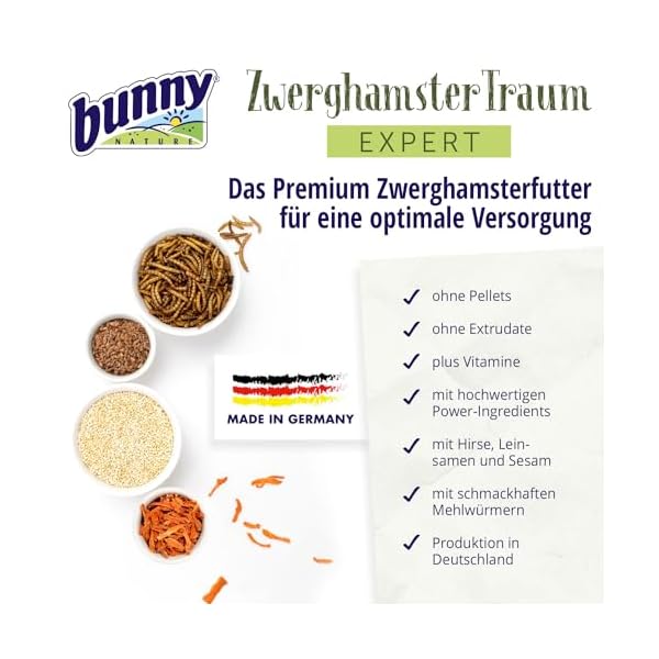 bunnyNature ZwerghamsterTraum Expert 500 g | Alleinfuttermittel für Zwerghamster | Vom Tierarzt empfohlen | Mit Power-Ingredients, Kleinsämereien & Mehlwürmern | Ohne Extrudate & Pellets | Ohne Obst – Bild 4