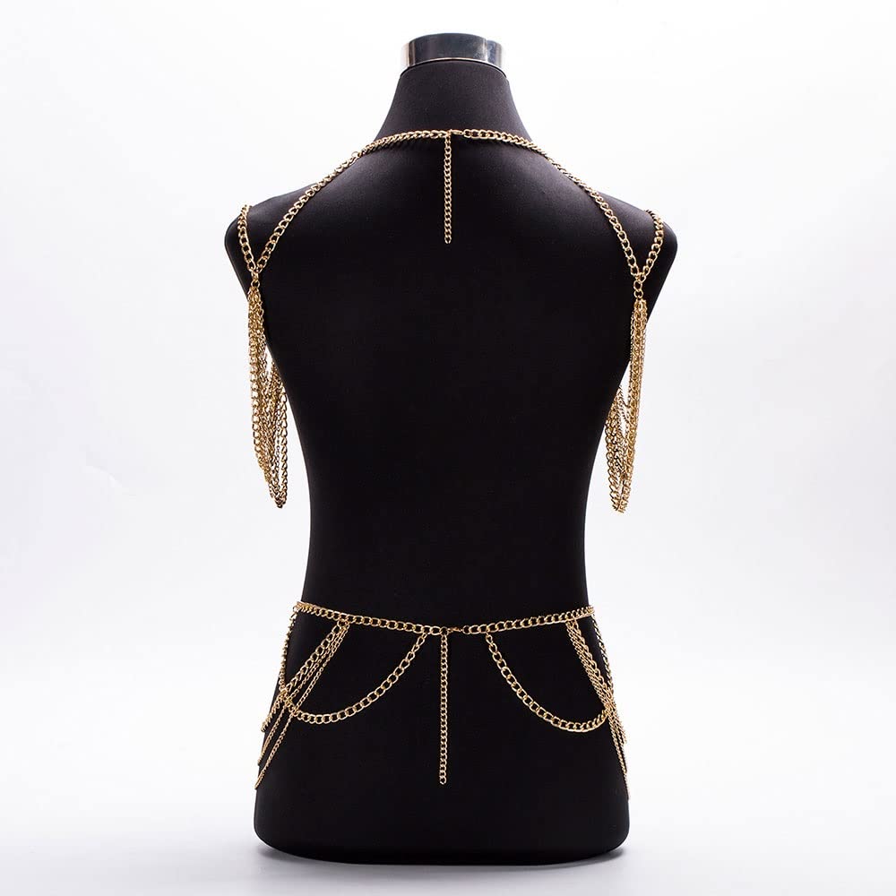 RWRAPS Mujeres Metal Cuerpo Cadena Joyería Hombro Cintura Accesorios Multicapa Borla Cuerpo Cadenas Collar (Color : D, Tamaño : como se Muestra) (D como se Muestra)
