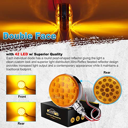 Partsam 2Pcs Amber/Amber Round Dual-Face LED Rear Turn Signal and Parking Lights Post Mount Sealed 42 LED Pedestal Lights Chrome Replacement for Trucks Trailers - Thumbnail 3