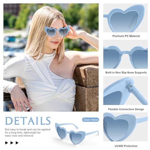 Bouiexye 5 Pack Blue Heart Sunglasses Bachelorette Vintage Heart Shaped Glasses for Wedding Bridesmaid Party Favor Accessories - Thumbnail 3