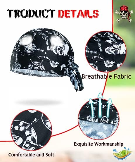 Miniatura 4 de Head Wraps - Gorras de ciclismo con diseño de calavera de trapo de rocío, gorro para hacer trapos, sombreros de pirata, trapo Doo, bandana Durag