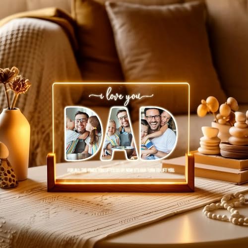 Image of Personalized Father's Day LED Table Lamp, Custom Dad Photo Collage Acrylic Night Light (u Shape)