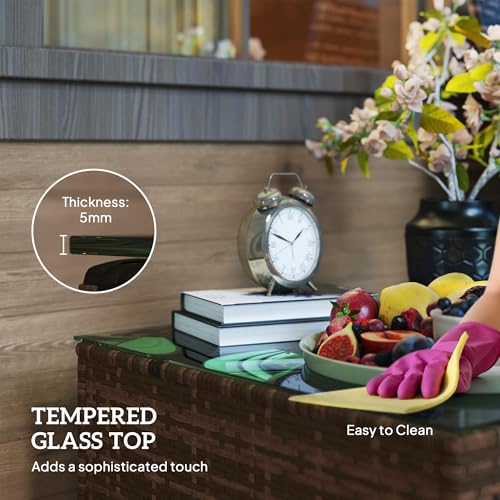 Outsunny Outdoor Coffee Table, PE Rattan Side Table with Tempered Glass Top, Wicker Square Garden Coffee Table End Table with Steel Frame for Patio, Balcony, 60 x 62 x 38cm, Brown - Image 5