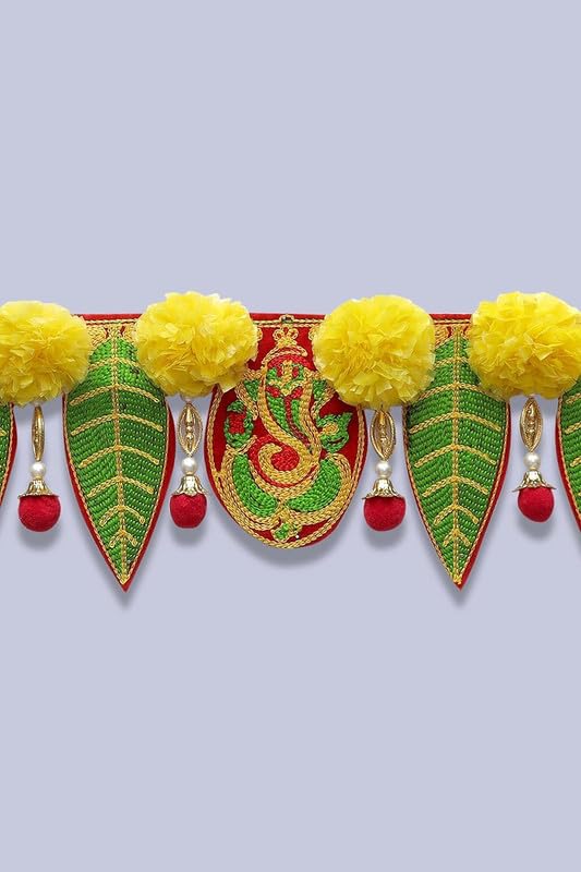 Image of HEGIENES DECOR'S Ganesh pan Toran with Artificial Yellow Marigold Flower| Door Toran| Toran for Door Entrance Bandarwal for Home Door Pack of 2