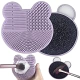 2 in 1 Design Makeup Brush Cleaning Mat+Color Removal Sponge, Silicone Scrubber Cleaner Pad Portable