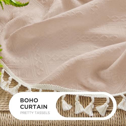 Image of Joydeco Linen Pink Boho Curtains 63 Inch, 2 Panels with Tassels | Super Soft Farmhouse Drapes, Semi Sheer Light Filtering, Natural Look for Bedroom Living Room, Modern Boho Decor