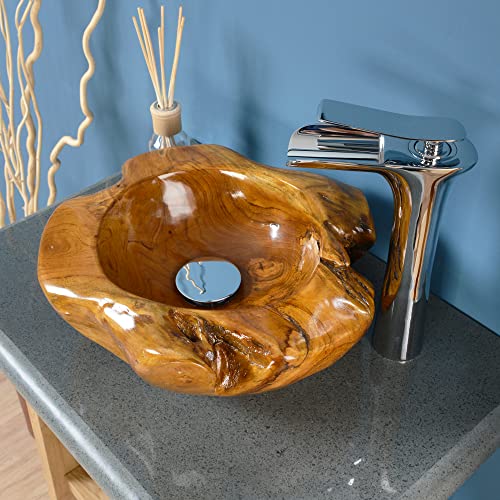 Lavabo en bois de teck lasuré, 30 cm, unique, pour salle de bain, WC, jardin, lavabo, à poser, naturel Wohnfreuden