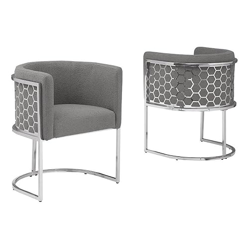 Teddy Fabric Barrel Accent Chair Set of 2, Modern Honeycomb