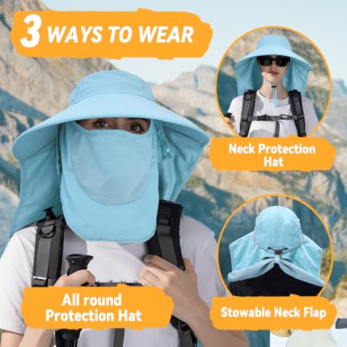 Image of Sun Hats for Men Women Detachable Face Cover Wide Brim Fishing Hats with Neck Flap UPF 50+ Outdoor Safari Hats