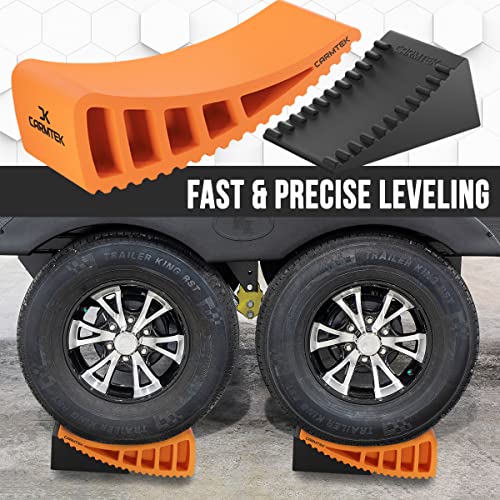 Carmtek Camper Leveler 2-Pack Kit | Fit Curved Rv Levelers With Wheel Chocks For Tight Dual Axle Trailers | Faster Rv Leveling System Than Rv Leveling Blocks | Rv Accessories For Travel Trailers #TOP3