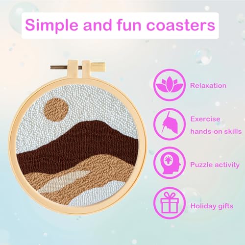 Image of 57lilina 6pcs Landscape Coaster Punch Needle Kit for Beginners & Adults | Complete Step-by-Step Guide Make Punch Stitching Embroidery Art Drink Coasters, Easy DIY Hobby Craft Set for Women Starter