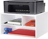 Vista 7 de EMERIT Estante para impresora con almacenamiento, organizador de papel de escritorio de madera para el hogar/oficina, elevador de impresora, 2