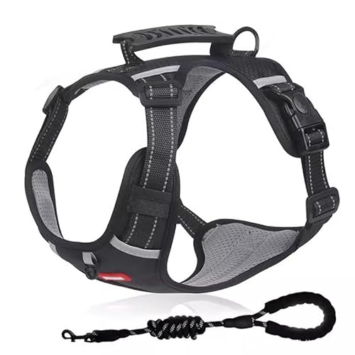 Harnais Chien Anti Traction pour Chiens Arnet Taille Moyenne Anti-Traction Y Grande Race Chiot en Gros Moyen Dog Harness Grand Reglable Petit Canicross Petite Accessoires Lumineux (Noir, XL)