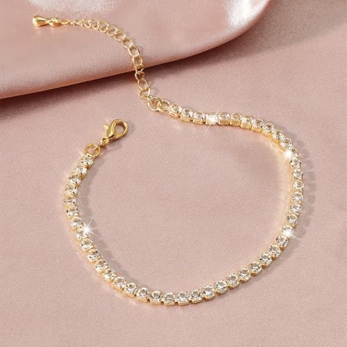Image of Silver Anklets for Women Shiny Tennis Anklet Silver Adjustable Rhinestone Ankle Bracelets Waterproof Beach Anklets Bracelet for Women Foot Jewelry for Summer