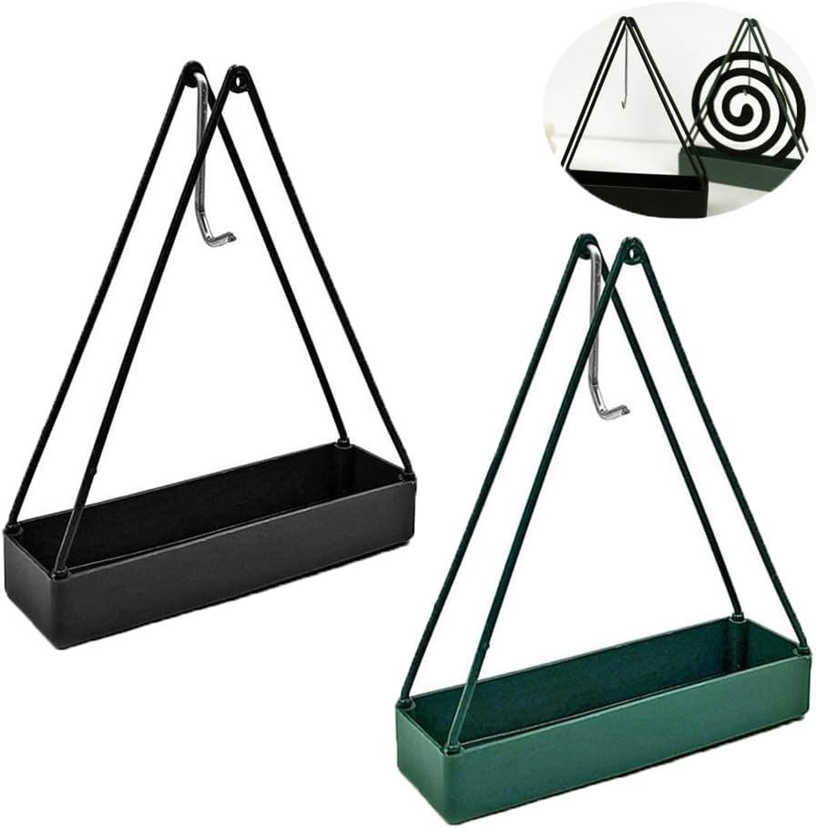 2 Pack Mosquito Coil Holder, Mosquito Coil Holders Outdoor, Mosquito Coil Holder Hanging, Metal Mosquito Coil Box, Outdoor Household Mosquito Coil Holder Hanging Type (2pcs Black&Green)