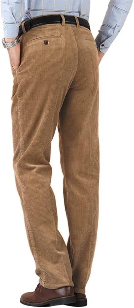 Kinghua Men's Pleated Front Corduroy Pants Casual Relaxed Fit Straight Leg Corduroy Pant - Image 3