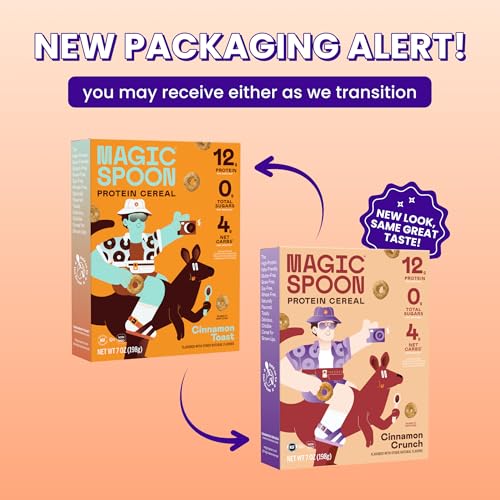Image of Magic Spoon Cereal - High Protein Cereals - Sugar Free Snacks - Grain & Gluten Free Cereal - Low Carb & Keto Friendly - 6 Pack: Fruity, Cocoa, Frosted, Peanut Butter, Cinnamon Crunch, Maple Waffle