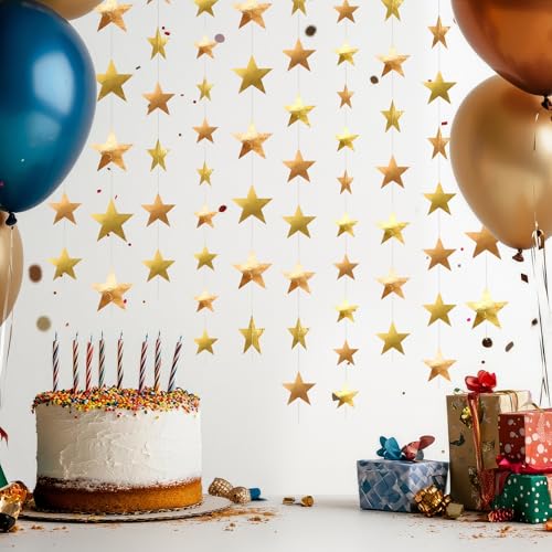 Image of Patelai 78 Feet Glitter Star Garland Banner 2026 Party Decoration Double Side Star Hanging String Streamer Paper Twinkle for Graduation Wedding Birthday (Gold,Champagne Gold)