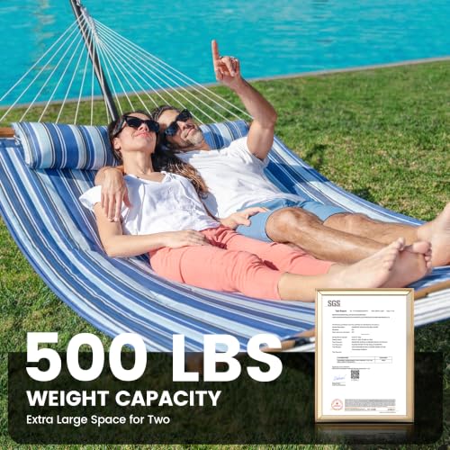 Image of ANAGOO Double Hammock with Stand 500lbs Heavy Duty Outdoor Two Person Blue